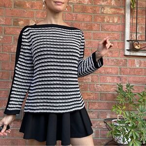St. John Bateau Neck Pullover Striped Knit Top L Coastal Old Money